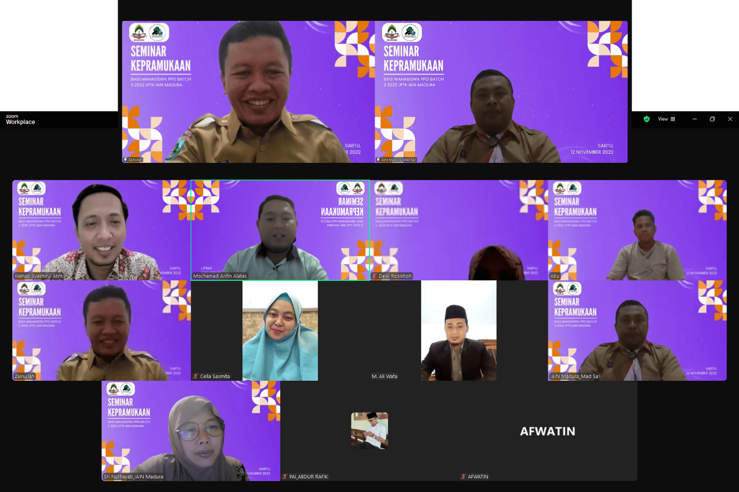 Seminar Kepramukaan Daring untuk Mahasiswa PPG Batch 3 2022 LPTK IAIN Madura